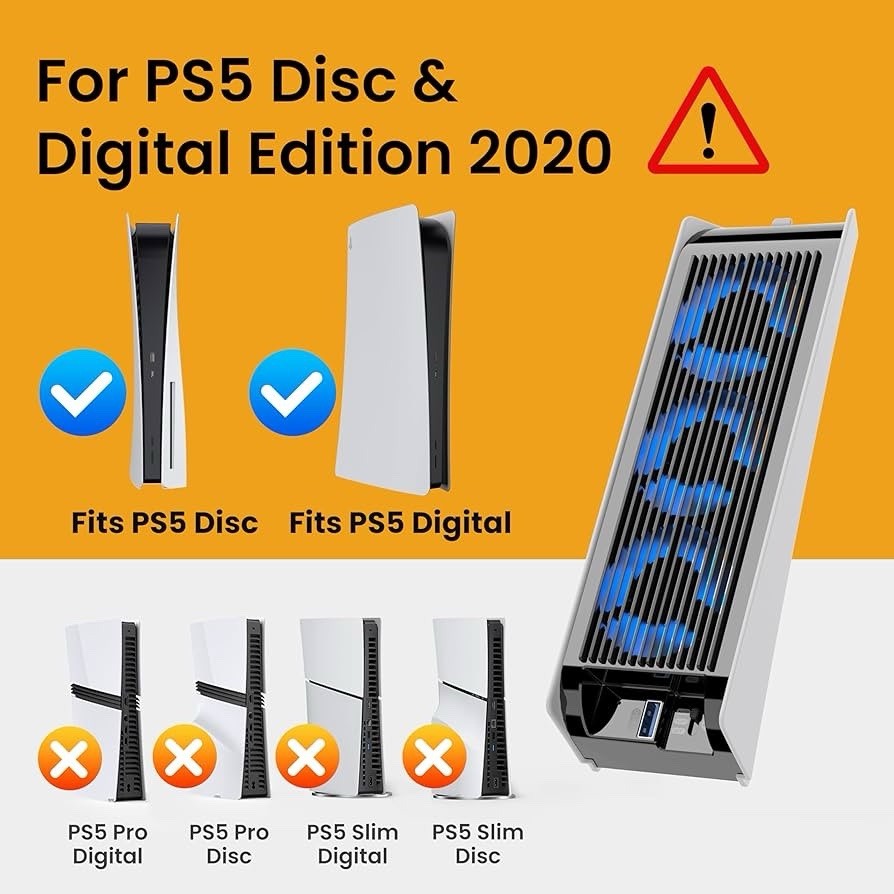 External Cooling Fan for Sony Base PS5 Console, 3 Fans, USB, LED Indicator.