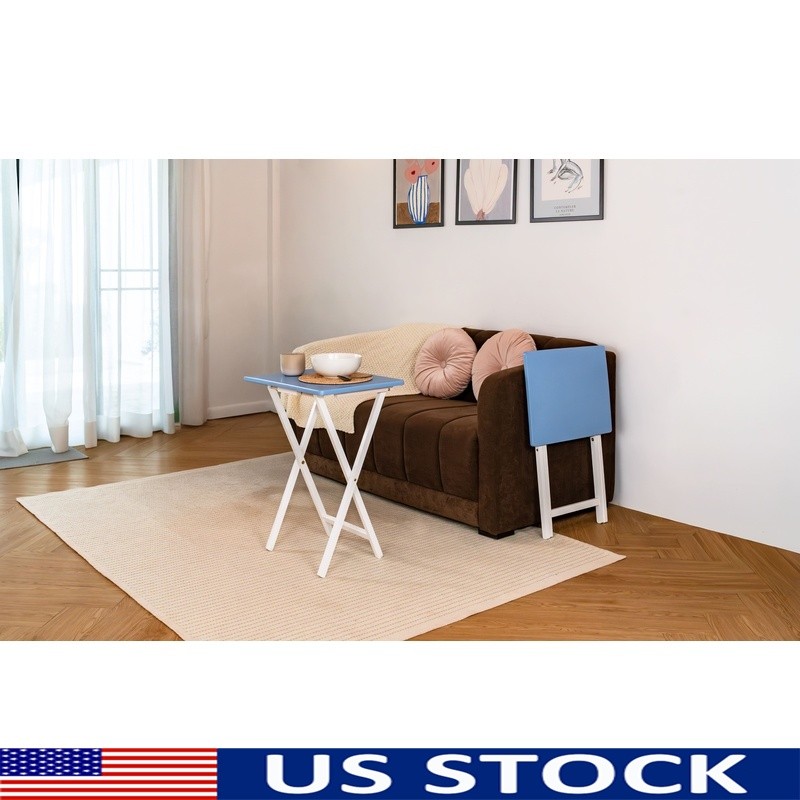 Folding TV Tray Table Set of 2 Portable Rubberwood Snack Laptop Craft Tables New