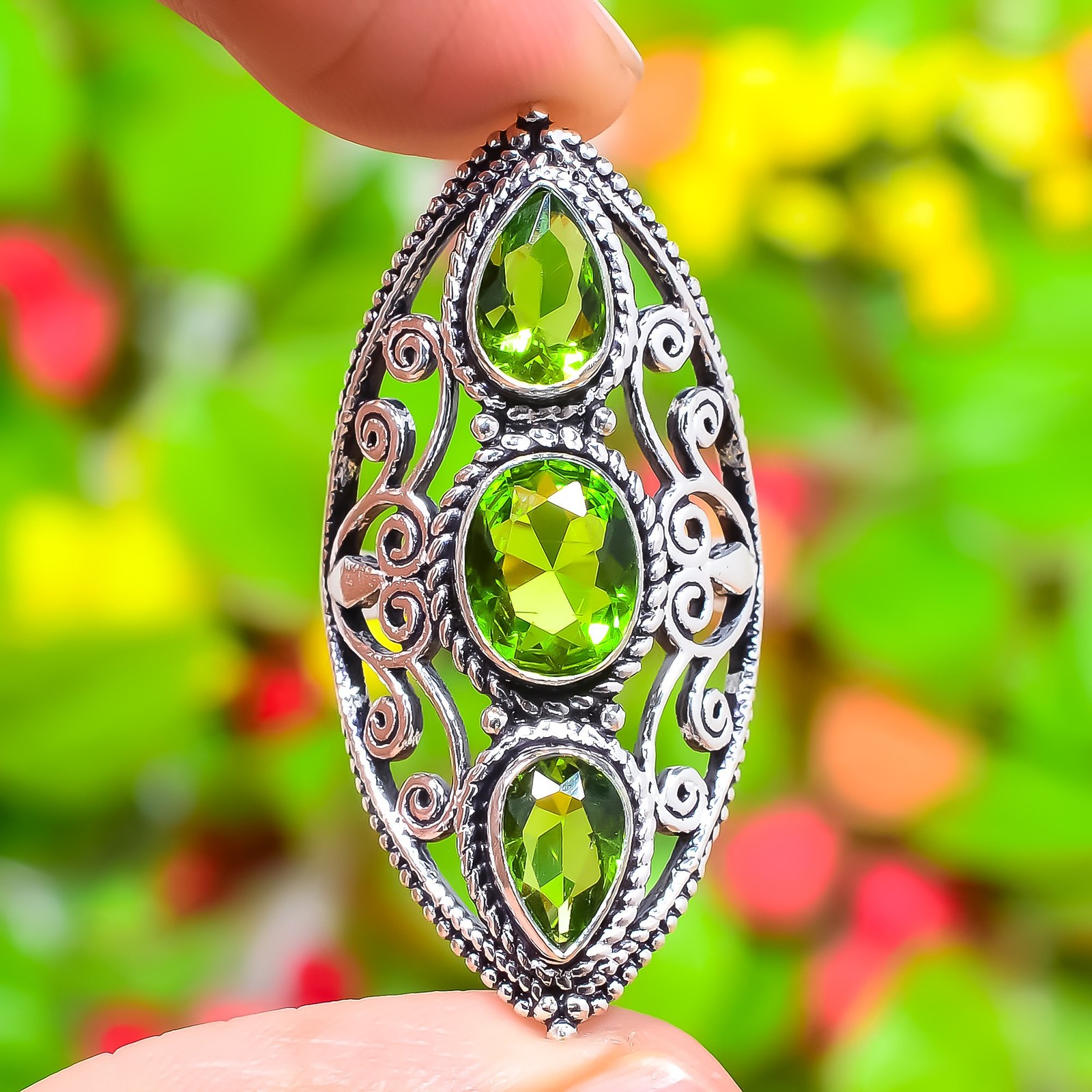 Peridot Gemstone Handmade 925 Sterling Silver Jewelry Ring Size 9 For Her Q966
