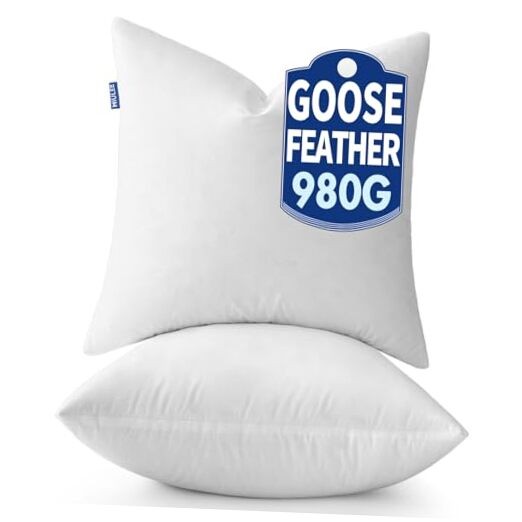 0 x0 Goose Feather Down Pillows with 100% Cotton Cover, Set of 20x20 inch 2