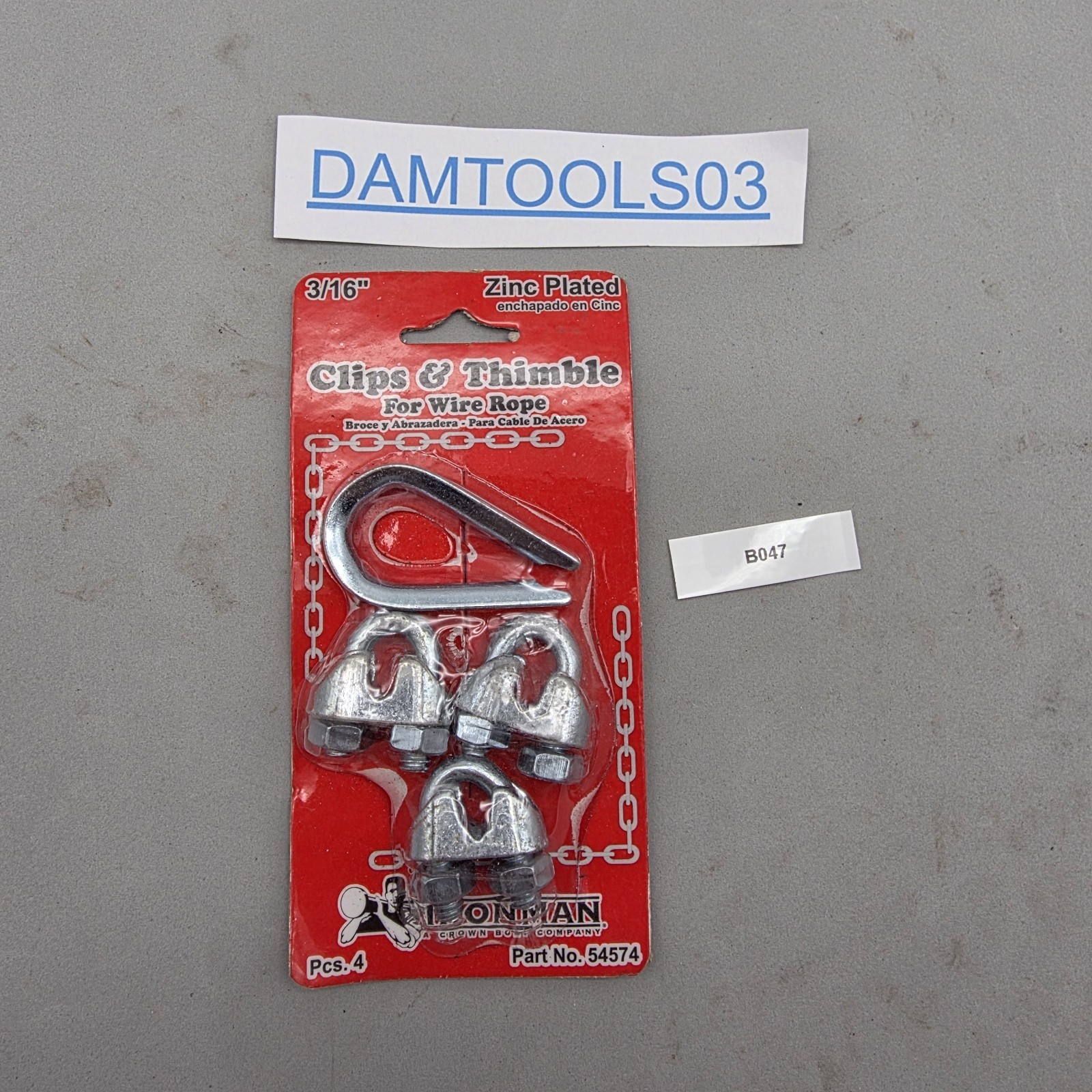 Cable Clips/Thimble Set 1/8" Zinc Plated Steel U-Bolt For Wire Rope 54564