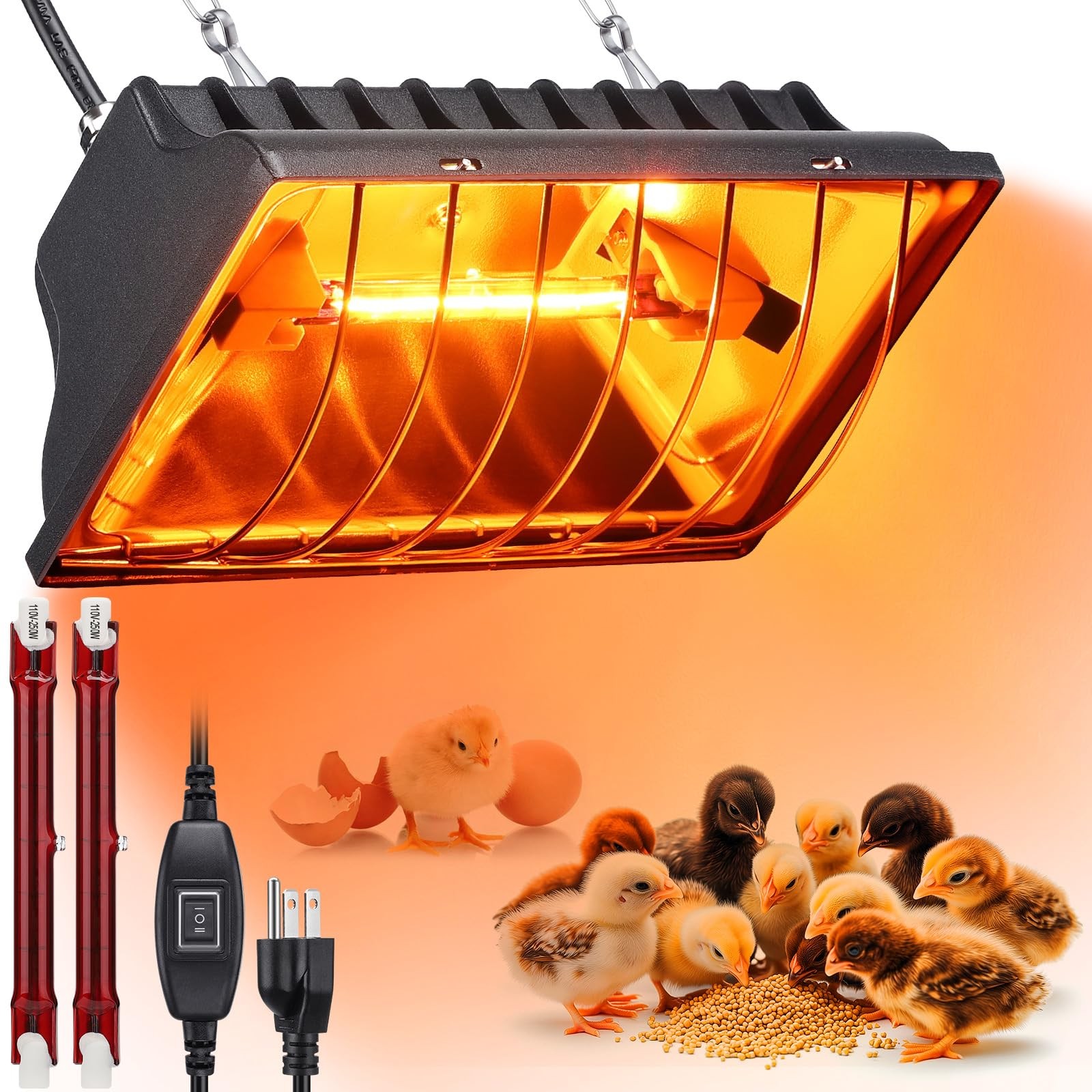 250W Chicken Brooder Heater for Chicks Ducks, Brooder Heater with 2PCS Heat L...