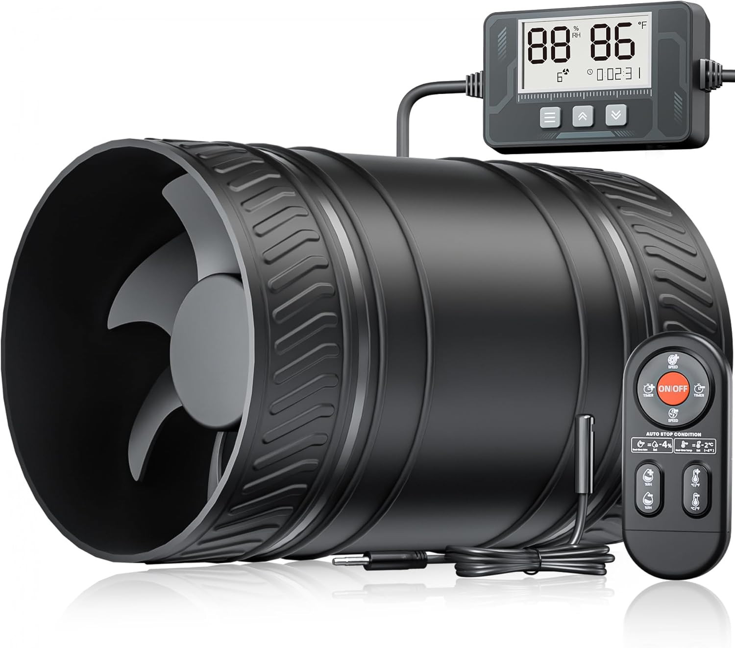 Upgraded 4-Inch Inline Duct household Fan 6 Speed Control with Temperature and H