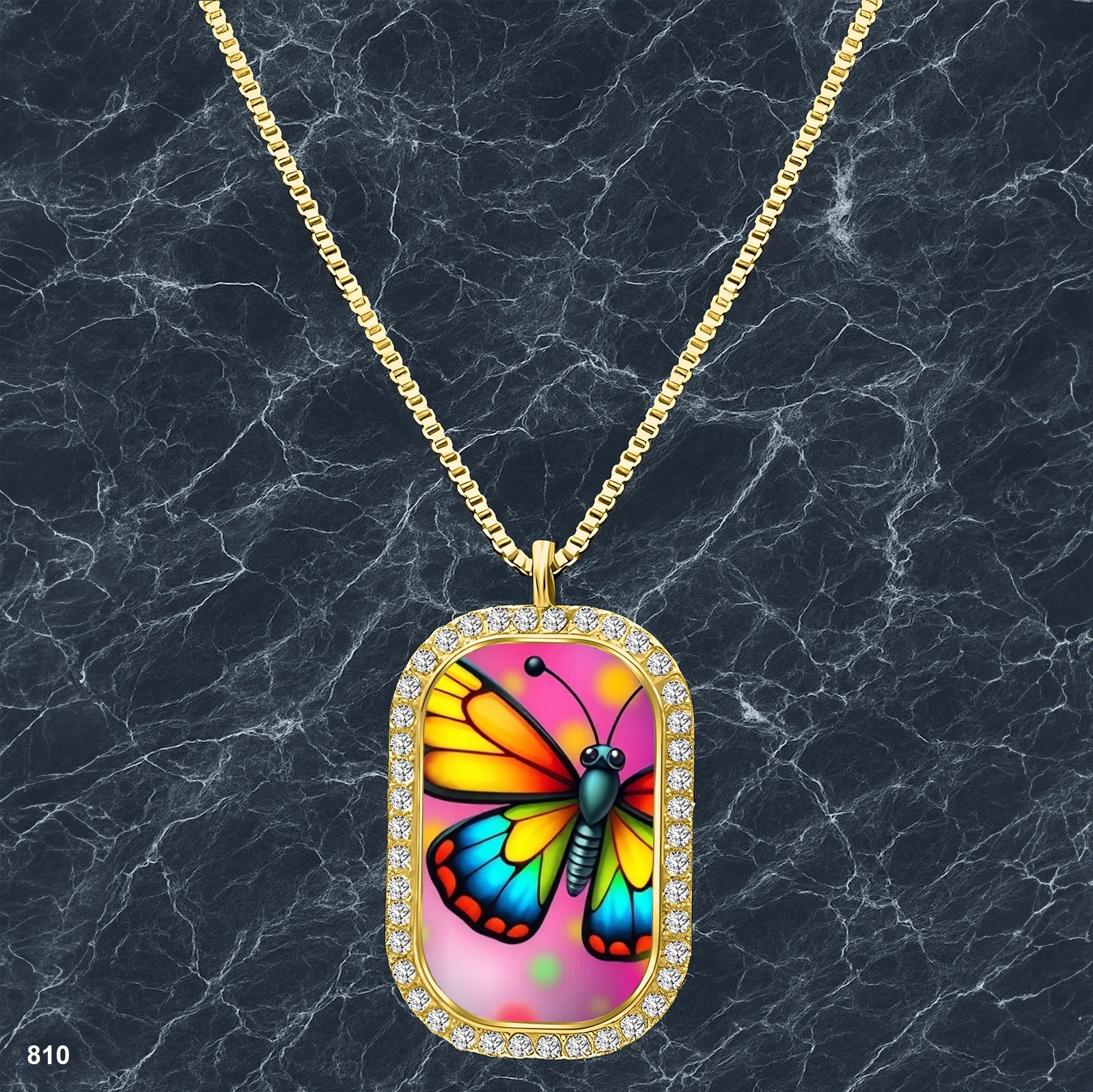 Amazing Colorful Butterfly Pendant Necklace Photo Design Elegant Gold Tone Epic
