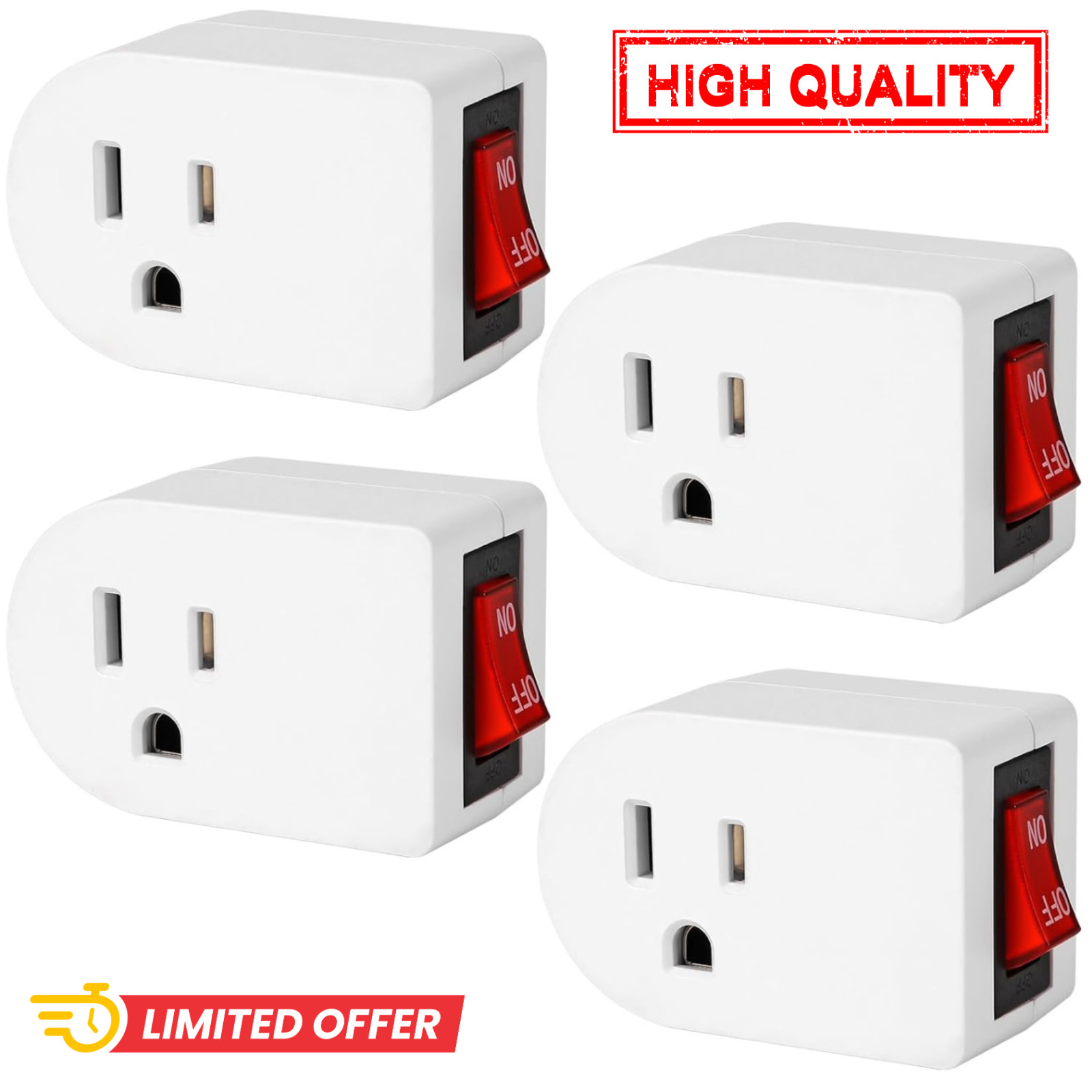 Grounded Outlet with on off Switch (4 Pack), Single Power Adapter Outlet 15A 187