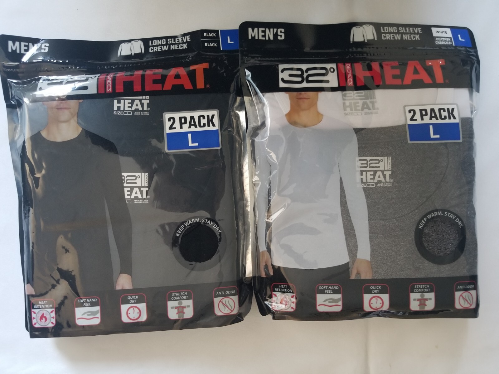 32 DEGREES Men's Heat Crew Neck Tee Base Layer Tops Pack Of Two 2 Great Gift NWT
