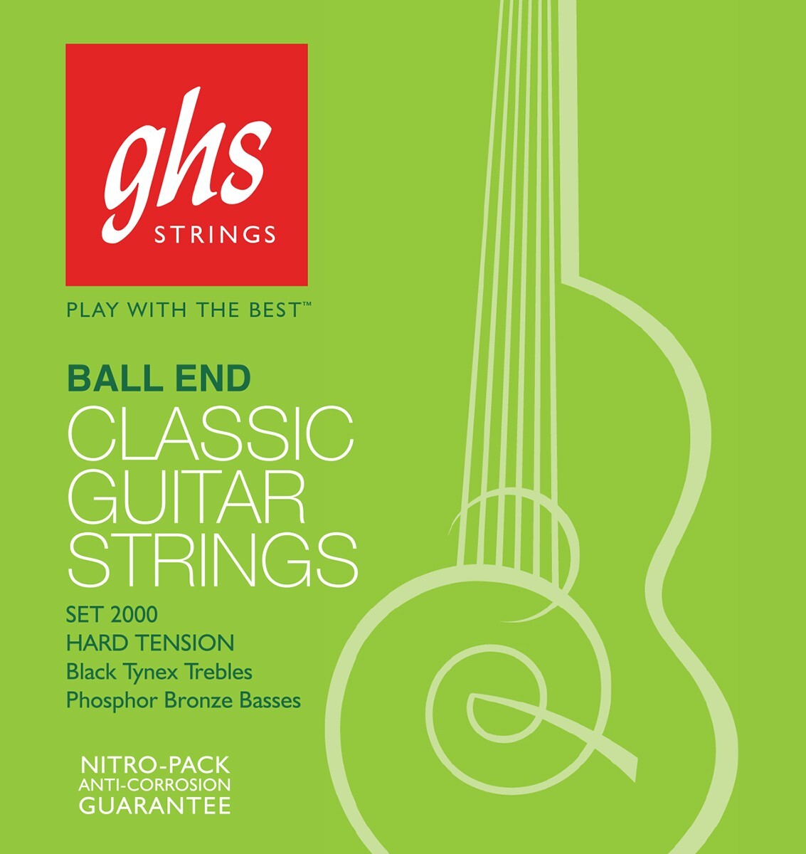 GHS 2000 Classical Guitar Strings; black trebles; ball-end, hard tension