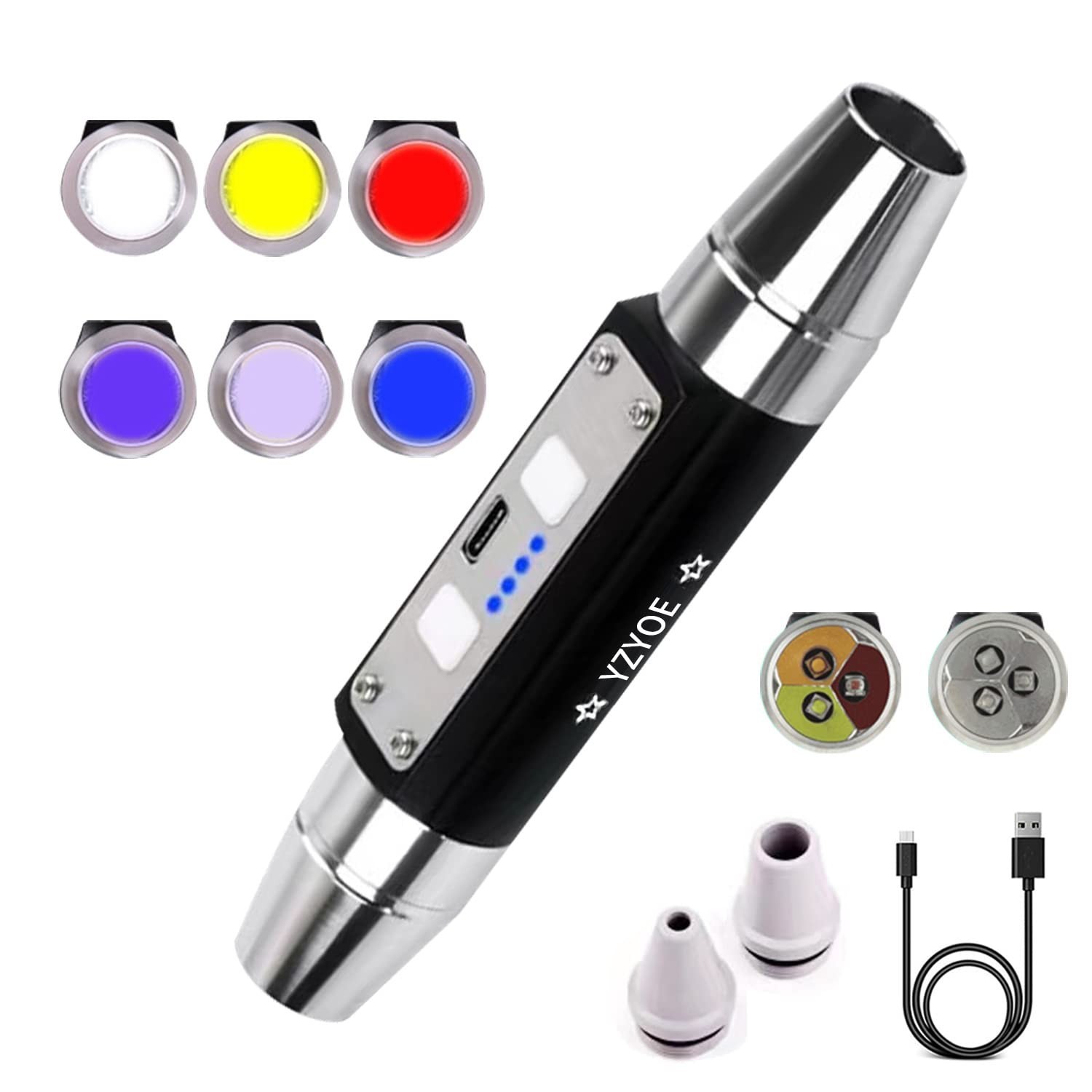6LED Rechargeable Gemstone Flashlight Jade Appraisal Light 365nm UV White Yellow