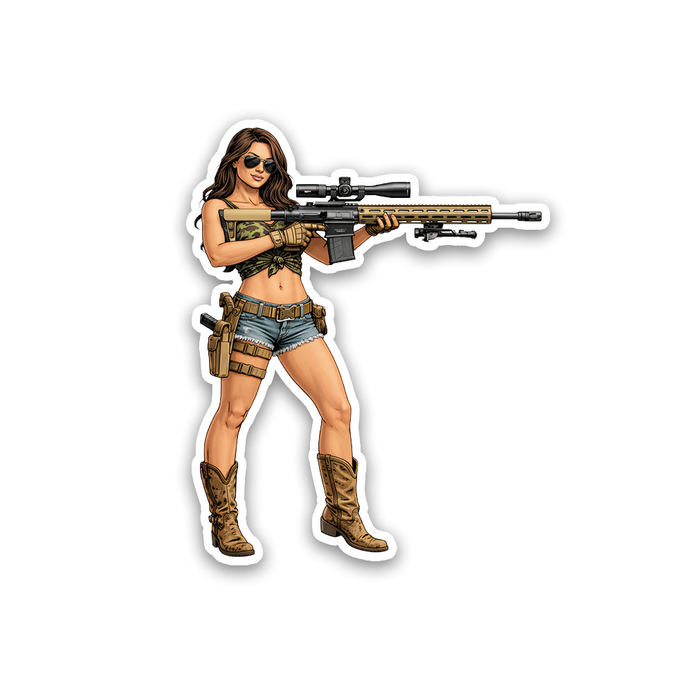 MR762 HK Woman Sticker 4 Inch Vinyl Decal Gun Girls Scope Rifle