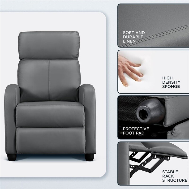 Faux Leather Push Back Recliner Theater Chair Soft Cushioned Gaming Comfortable
