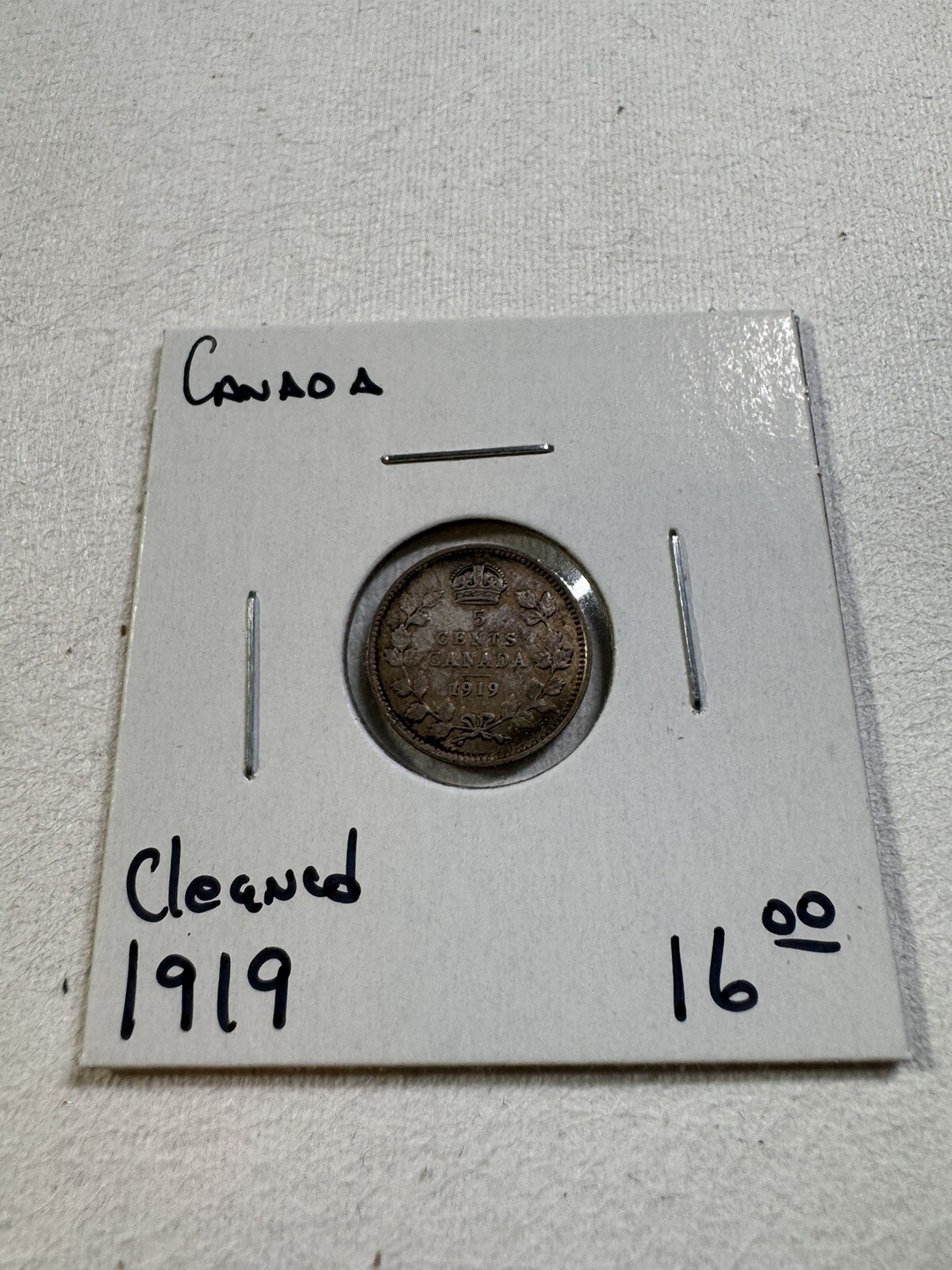 1919 Canada 5 Cents Small Silver Coin Cleaned