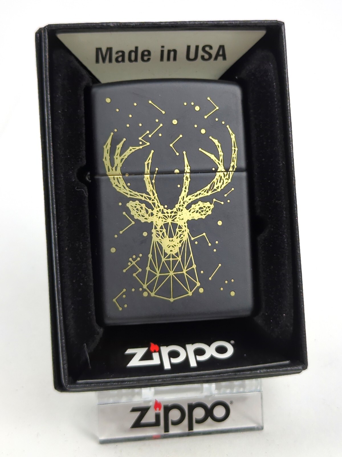 Zippo 48385 ENGRAVED DEER DESIGN on Black Matte Windproof Lighter - FEB (B) 2023