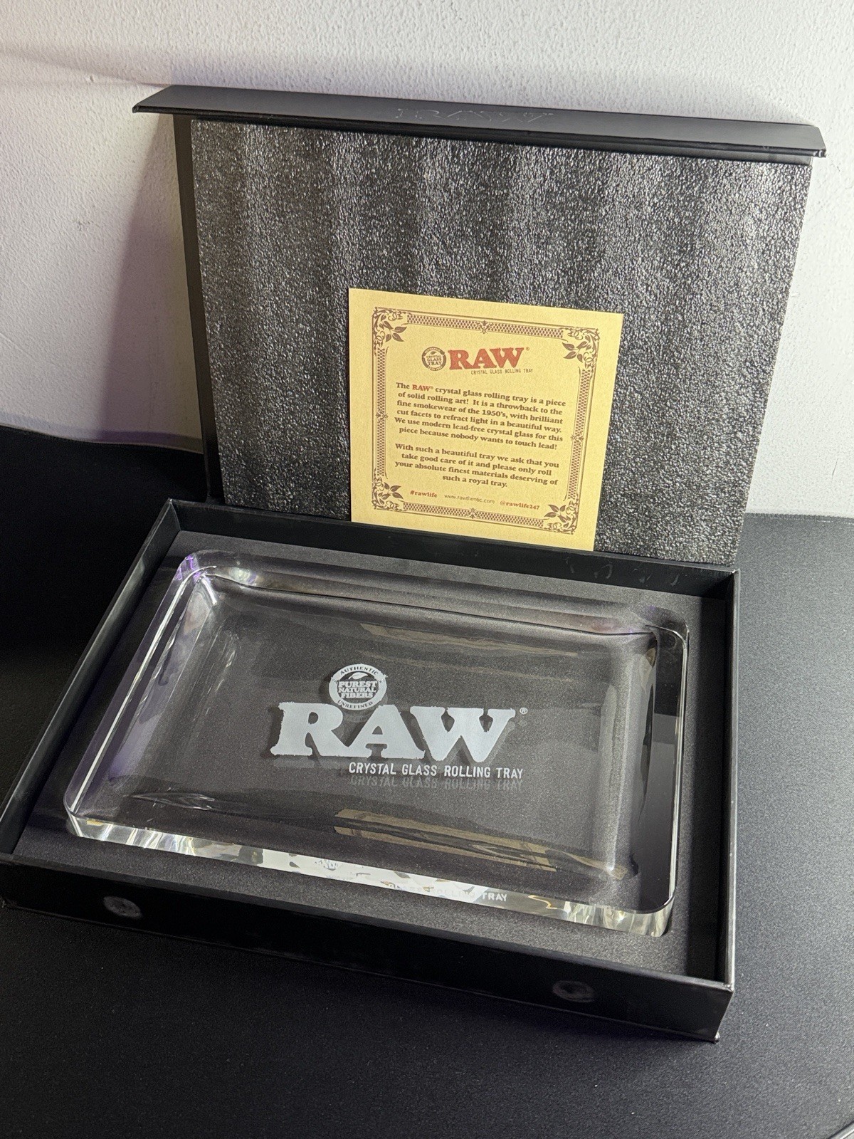 BRAND NEW RAW Crystal Glass Rolling Tray Limited Edition 11”x7”