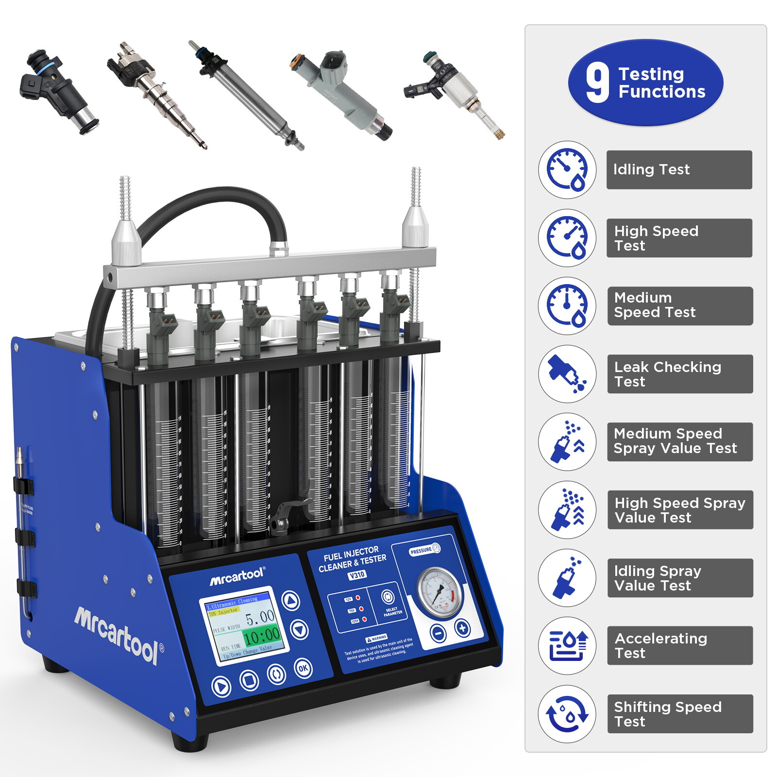 V310 GDI Ultrasonic Fuel Injector Cleaner &Tester, 9 Test & 3 Cleaning functions