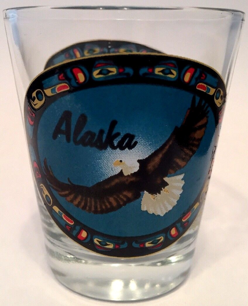 ALASKA STATE ~ FLYING EAGLE ~ SHOT GLASS BARWARE SOUVENIR