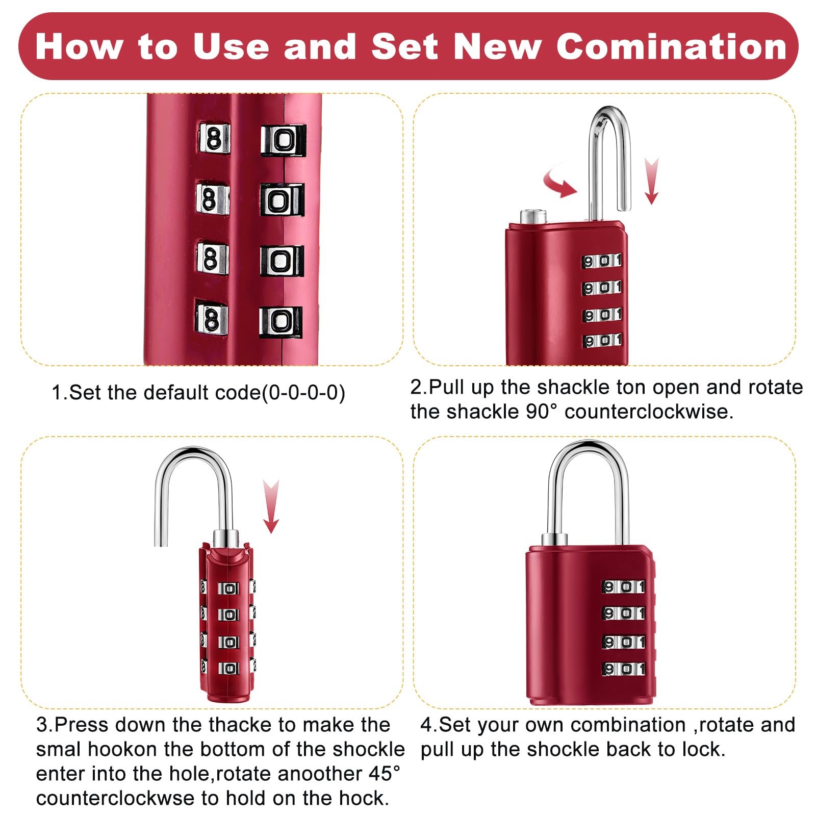 Kenning 10 Pcs Combination Padlock 4 Digit Combination Lock Keys Locker