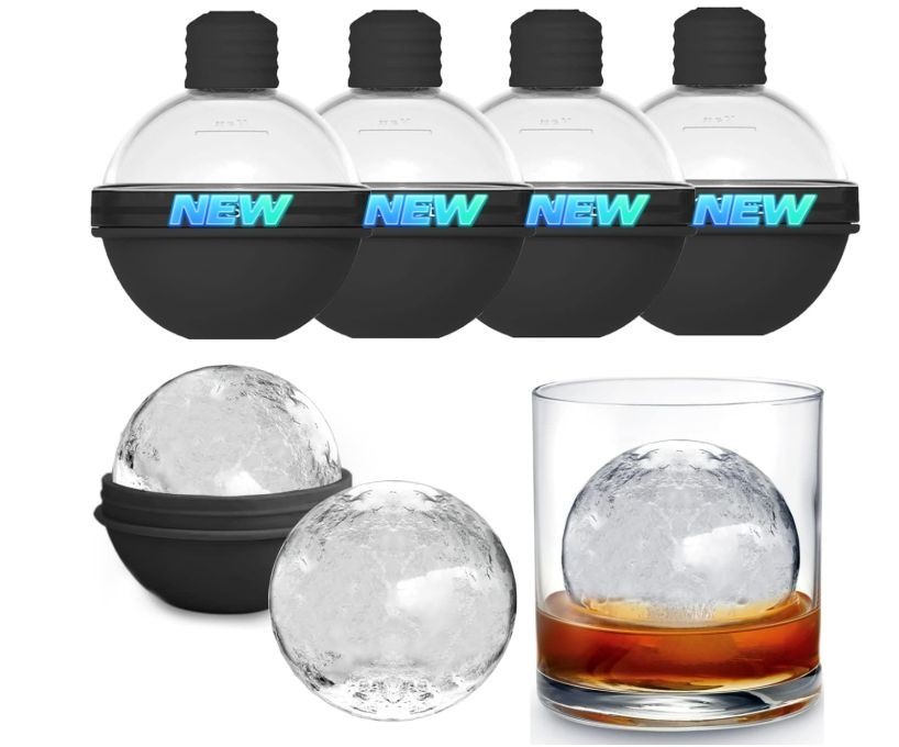 Molde hielo esfera silicona 4pcs con tapa, ideal whisky cócteles bebidas