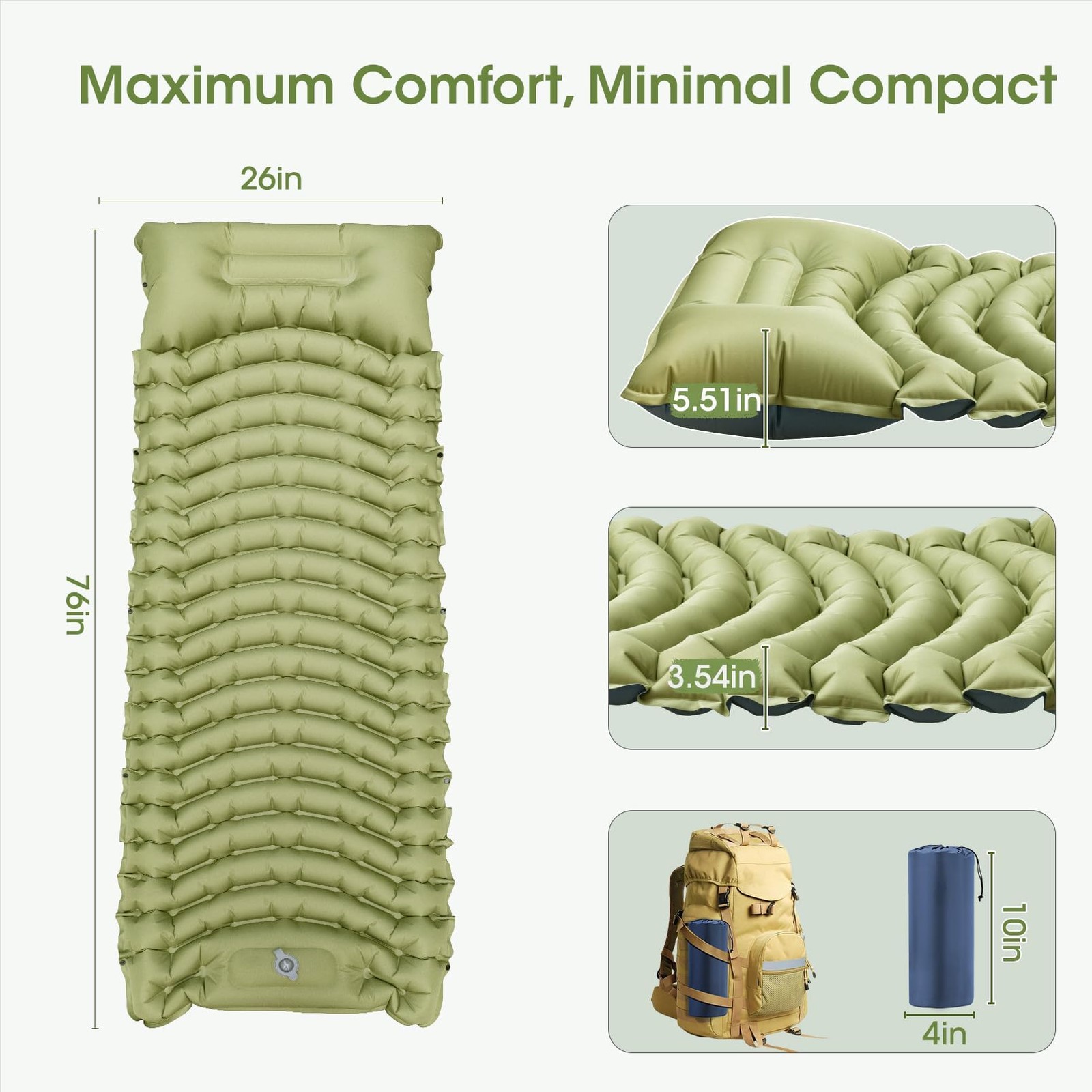Sleeping Pad for Camping, Self Inflating Sleeping Pad Extra Thick Sleeping Ma...