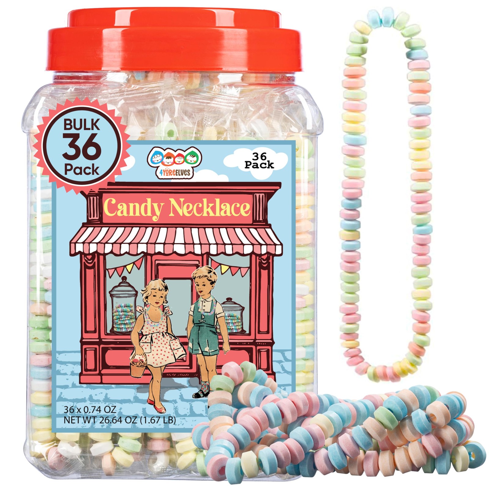 36 Candy Necklaces Individually Wrapped, Choker Style Nostalgic Pastel Candy ...
