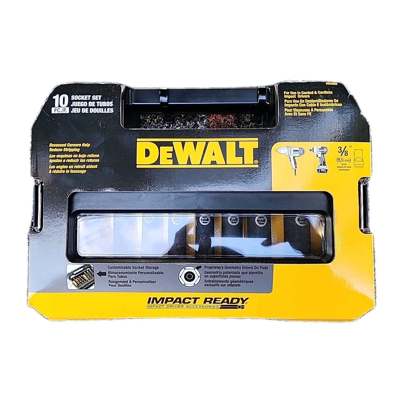 DEWALT DW22838 3/8-Inch 10-Piece IMPACT READY Socket Set New