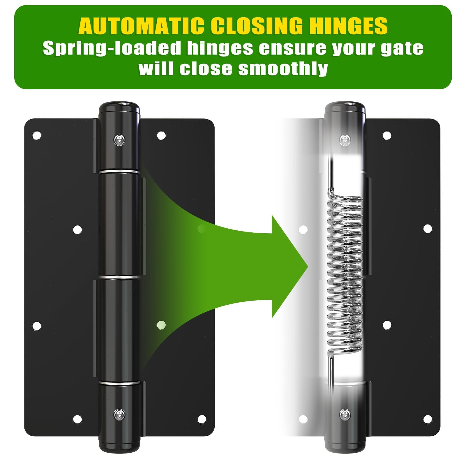 5-3/4" Self-Closing Gate Hinges Heavy Duty Black Steel Spring Hinges Wood Fence
