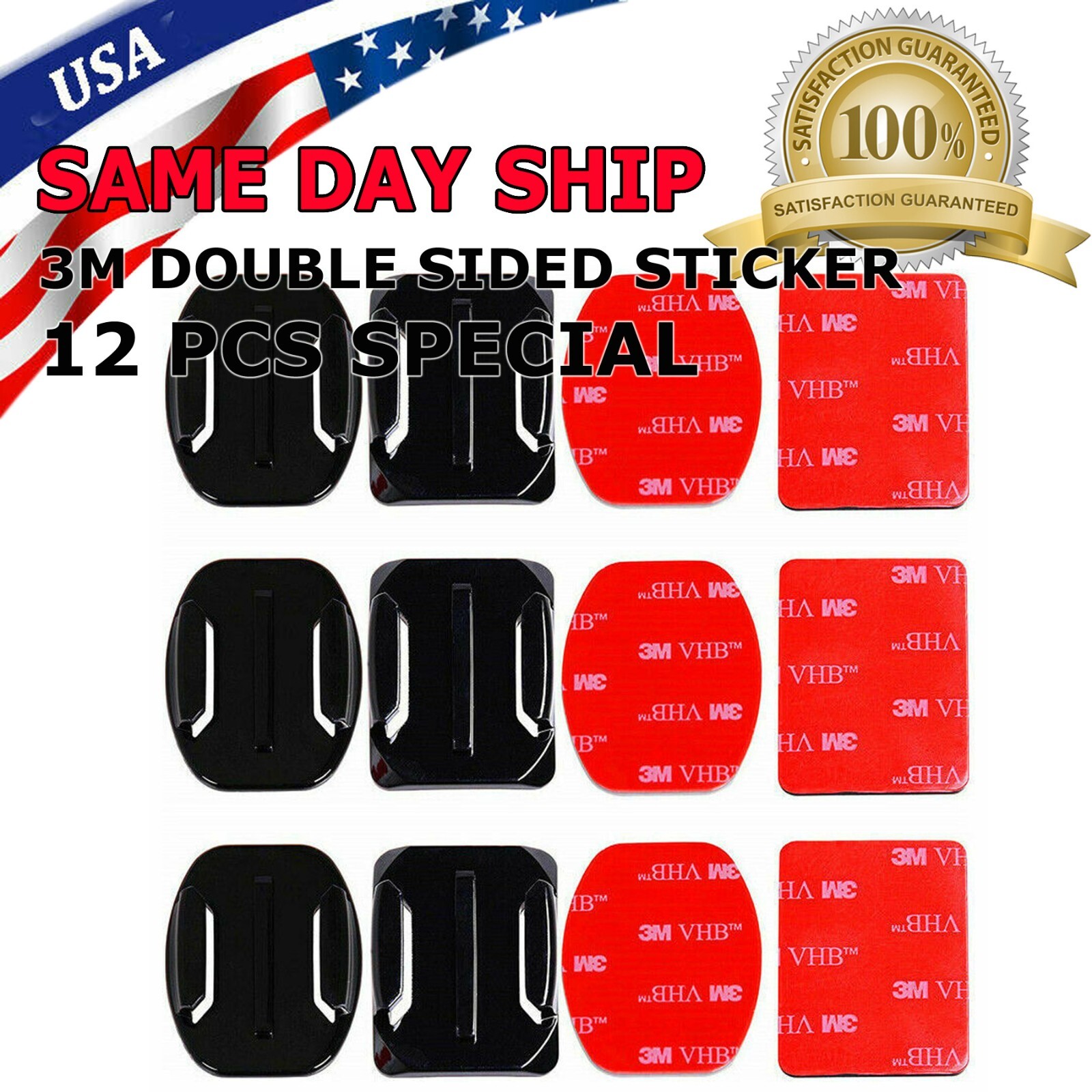6Pcs Helmet Accessories Flat Curved Adhesive Mount For Gopro Hero 3 3+ 4 5 6 7
