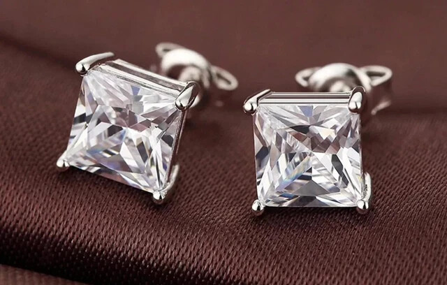 2Ct Princess Cut Moissanite Solitaire Stud Earrings 14k White Gold Plated