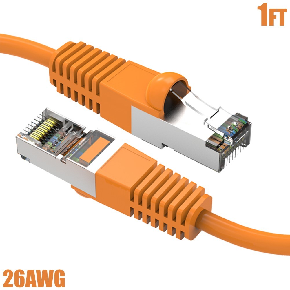 1FT Cat5E RJ45 Ethernet LAN Network FTP Shielded Patch Cable Pure Copper Orange