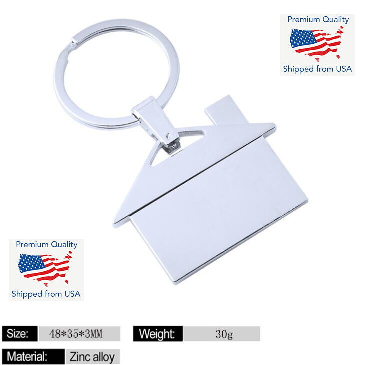 2x PCS House Shape Silver Chrome Keychain Key Chain Warming Gift - Nice Weight!