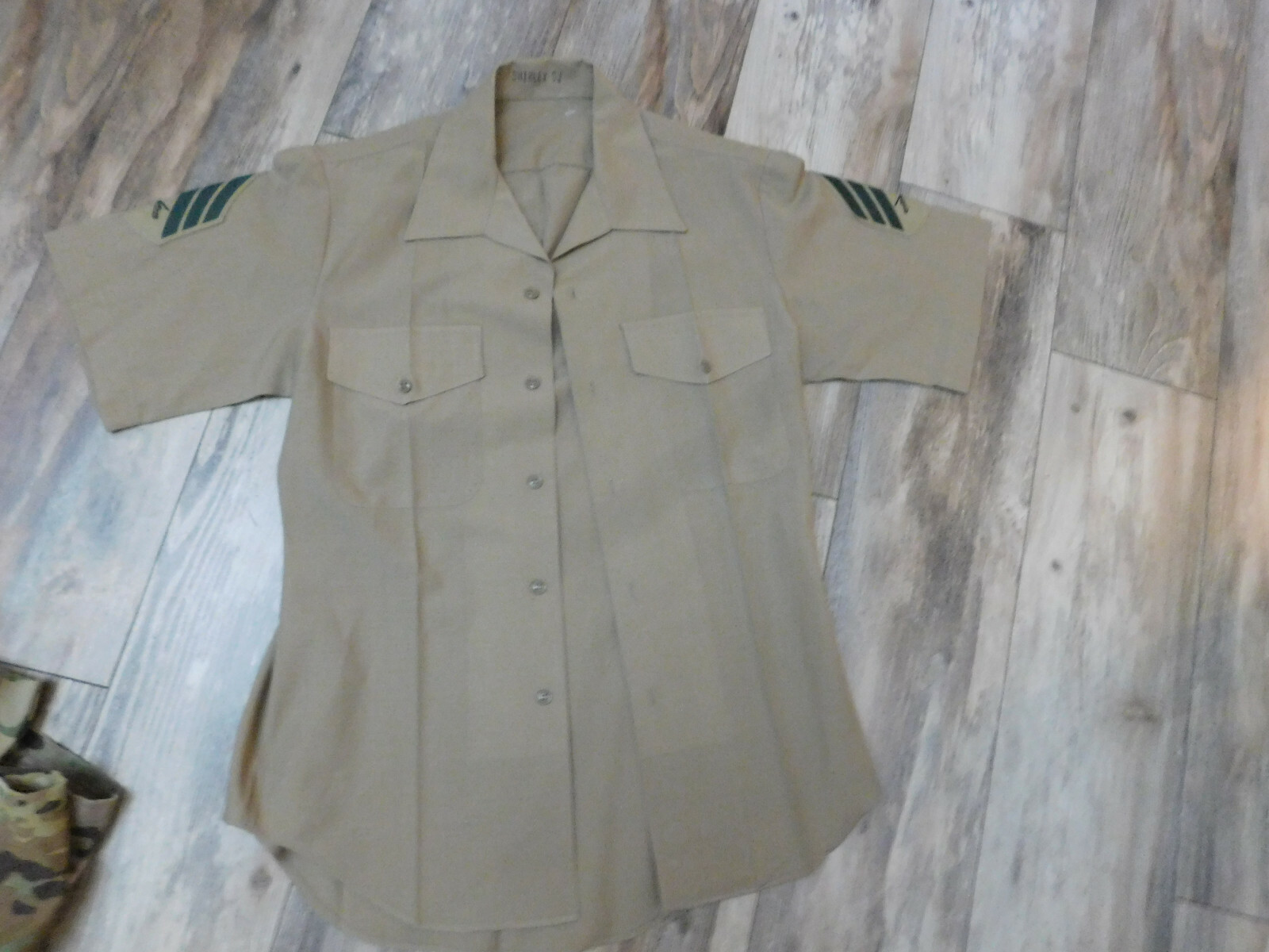 USMC MAN'S KHAKI 2122 POLYWOOL DRESS  SHORT SLEEVE SHIRT SIZE 15.5