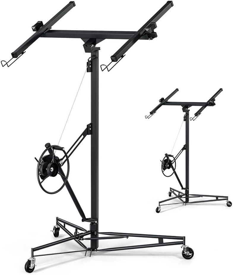 13FT Drywall Lifter Panel Hoist Jack Rolling 150lbs Caster Construction Lockable