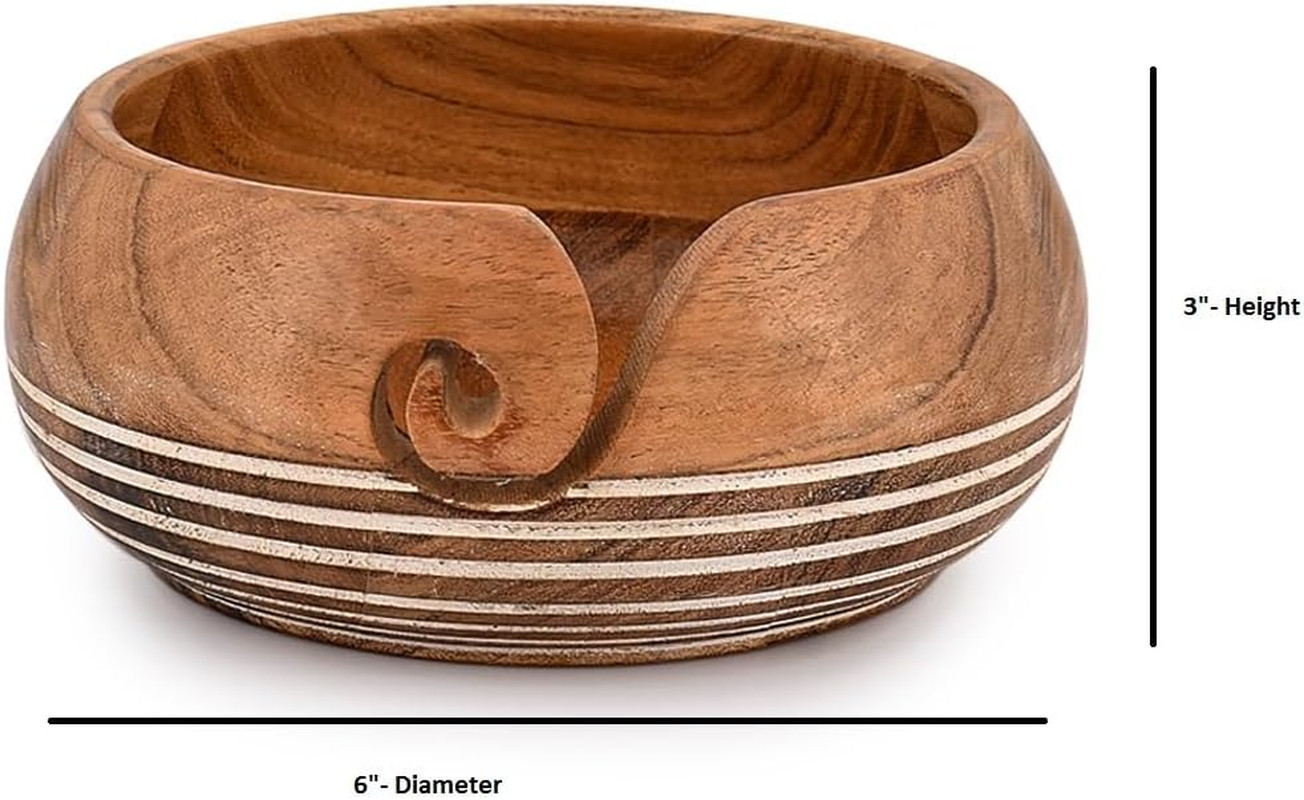 Yarn Storage Acacia Wood Hand Made by Indian Artisans Yarn Bowl for Crochetin...