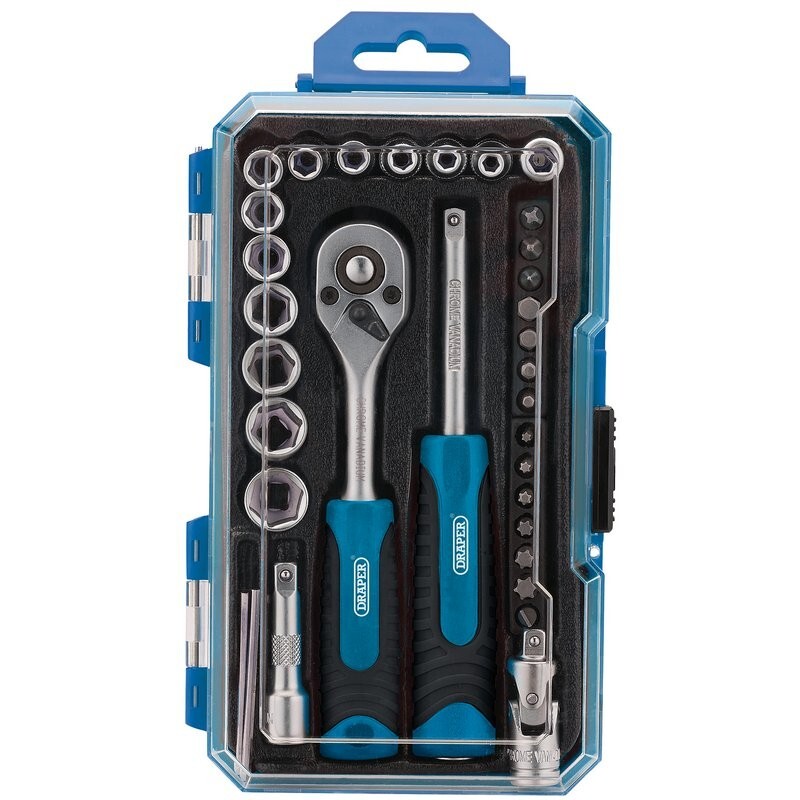 DRAPER Socket Set, 1/4" Sq. Dr. (35 Piece)