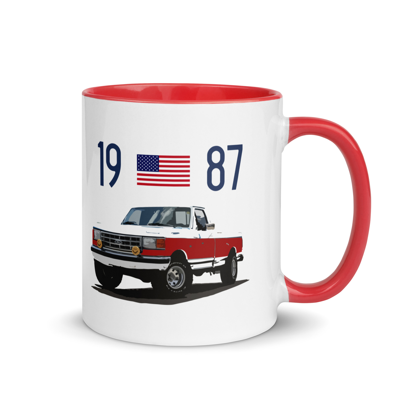 1987 F150 White Red Pickup Truck Owner Mug with Color Inside