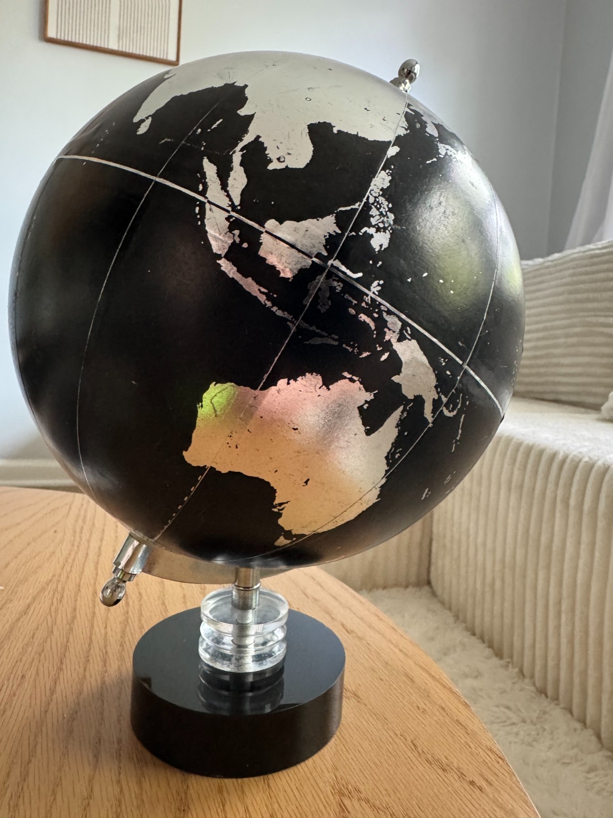 Modern Black Silver World Globe Decorative Desk Table Decor Office Home