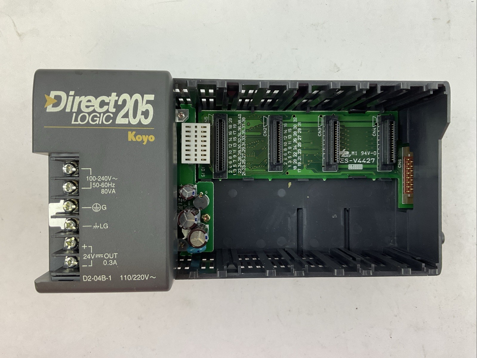 KOYO D2-04B-1 110/220VAC OUTPUT 24VDC POWER SUPPLY 4 SLOT CHASSIS