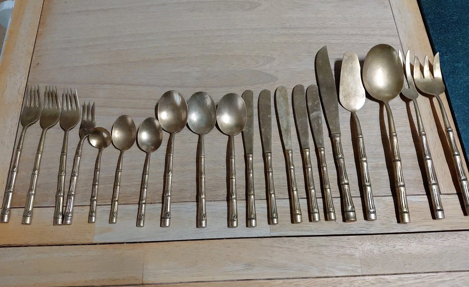 Vintage Flatware Set Bamboo Design 20 piece Set Nickel Bronze - Made In Thailand