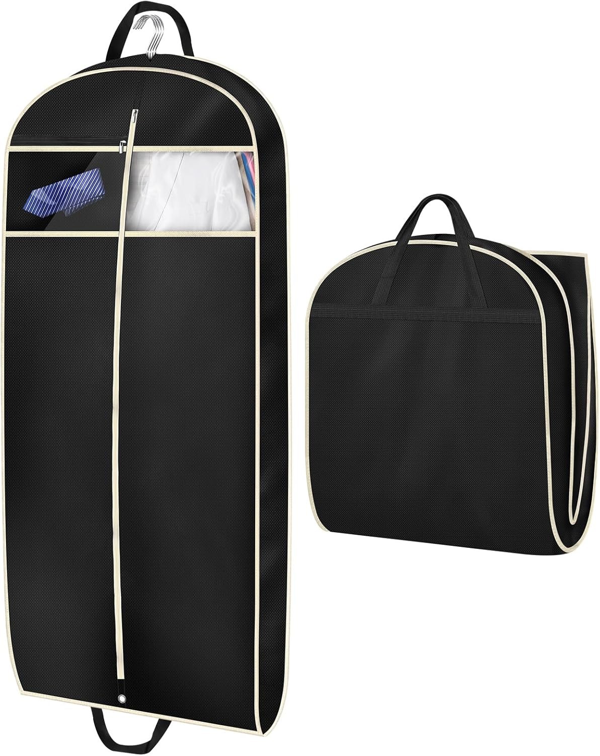 MISSLO 43" Gusseted Travel Garment Bag with Accessories Zipper 43 inch, Black