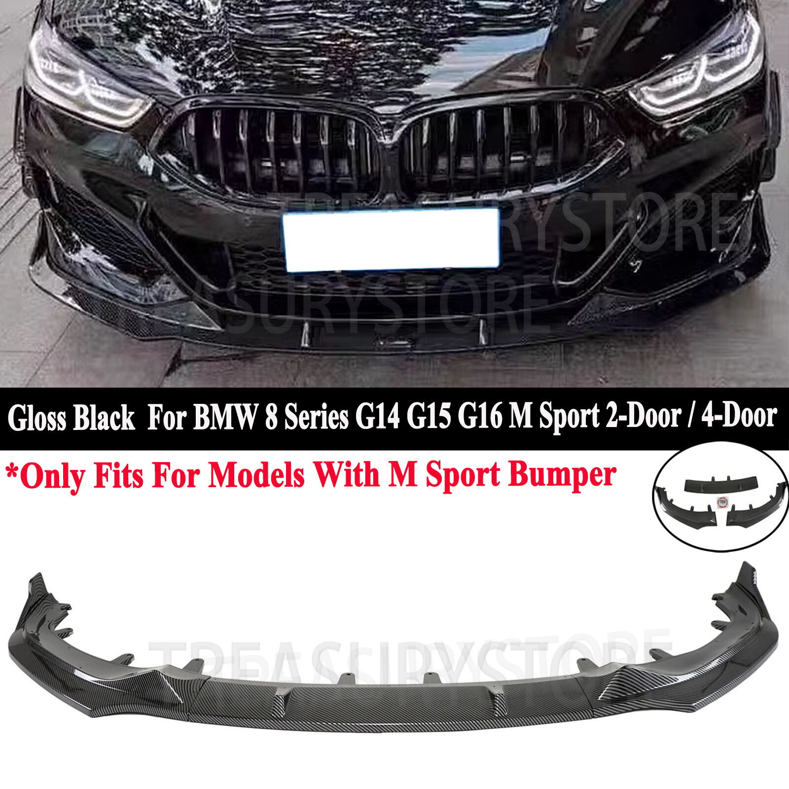 For BMW G14 G15 G16 840i M850i 2019-2024 GT Style Carbon Look Front Bumper Lip