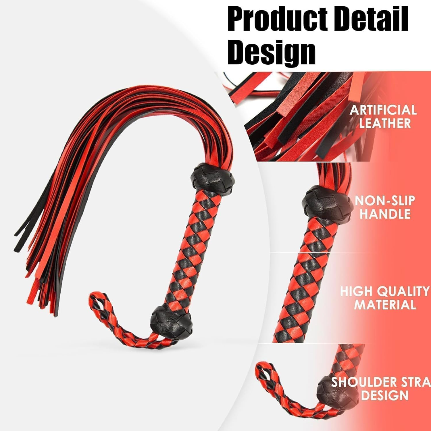 Horse Red Riding Equestrian Crop Whip for Horses Equestrian Faux Leather Whip, T