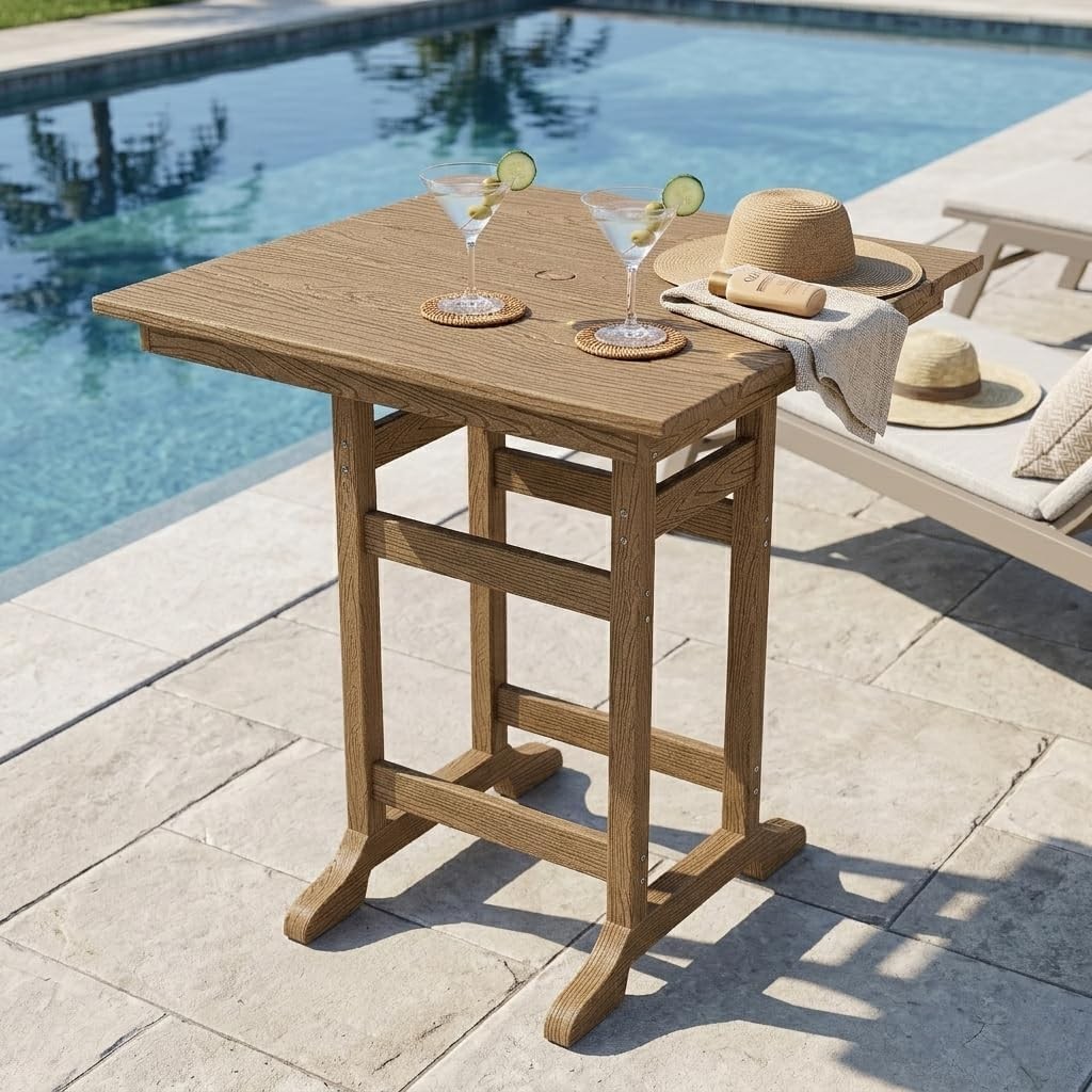 HDPE Outdoor Bar Table 2-4 Seats Patio Garden Table Umbrella Hole Waterproof