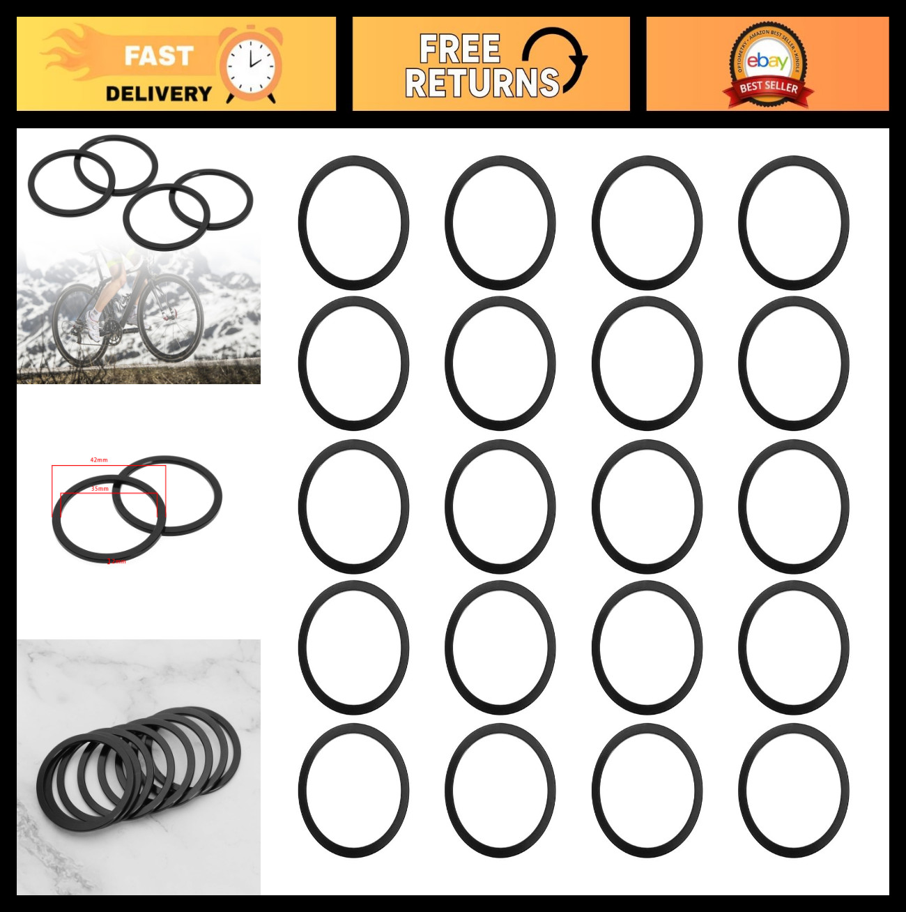 20 Pcs 2mm Bicycle Flywheel Washer Spacer for 7-11 Speed Cassette Hub Black