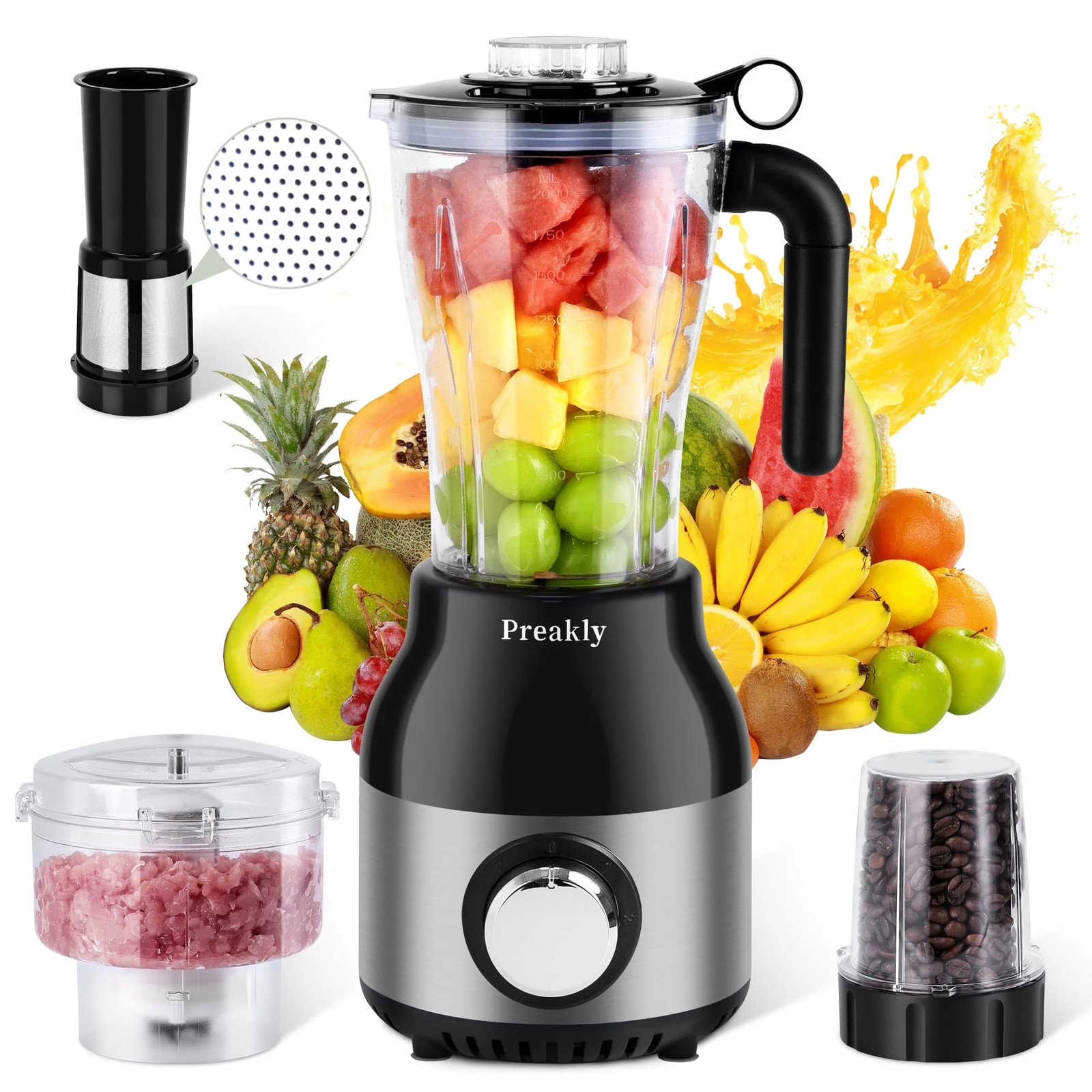 Preakly PR-006T Countertop Blender Food Processor Combo, 4 in 1 Kitchen Electric