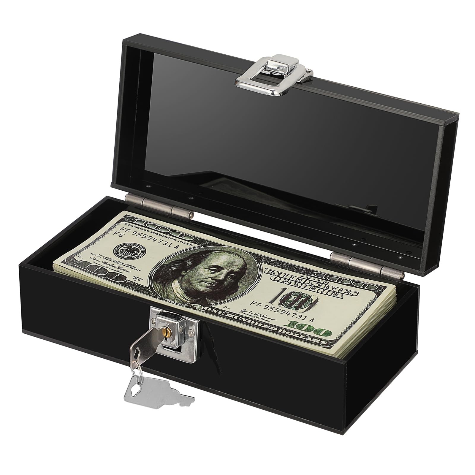 GUSHBIN Acrylic Cash Box with Lock Black Money 7 x 3.1 x 2.3 Inch,