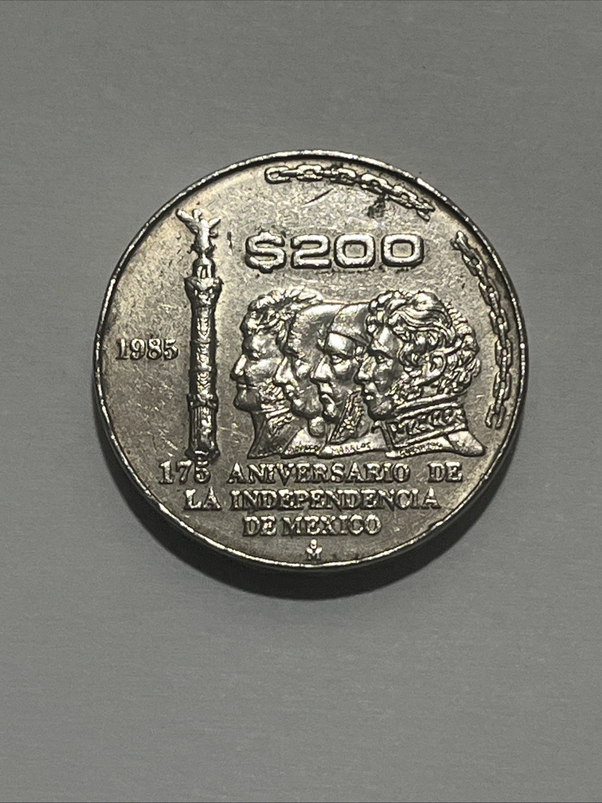 1985 Mexico 200 Pesos, 175th Anniversary of Mexican Independence Coin, Rim Ding