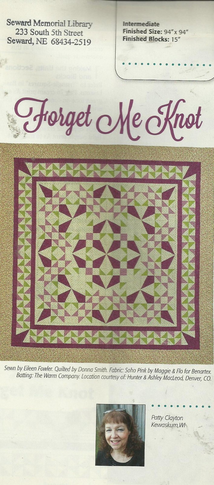 E0129 FORGET ME KNOT QUILT PATTERN/INSTRUCTIONS
