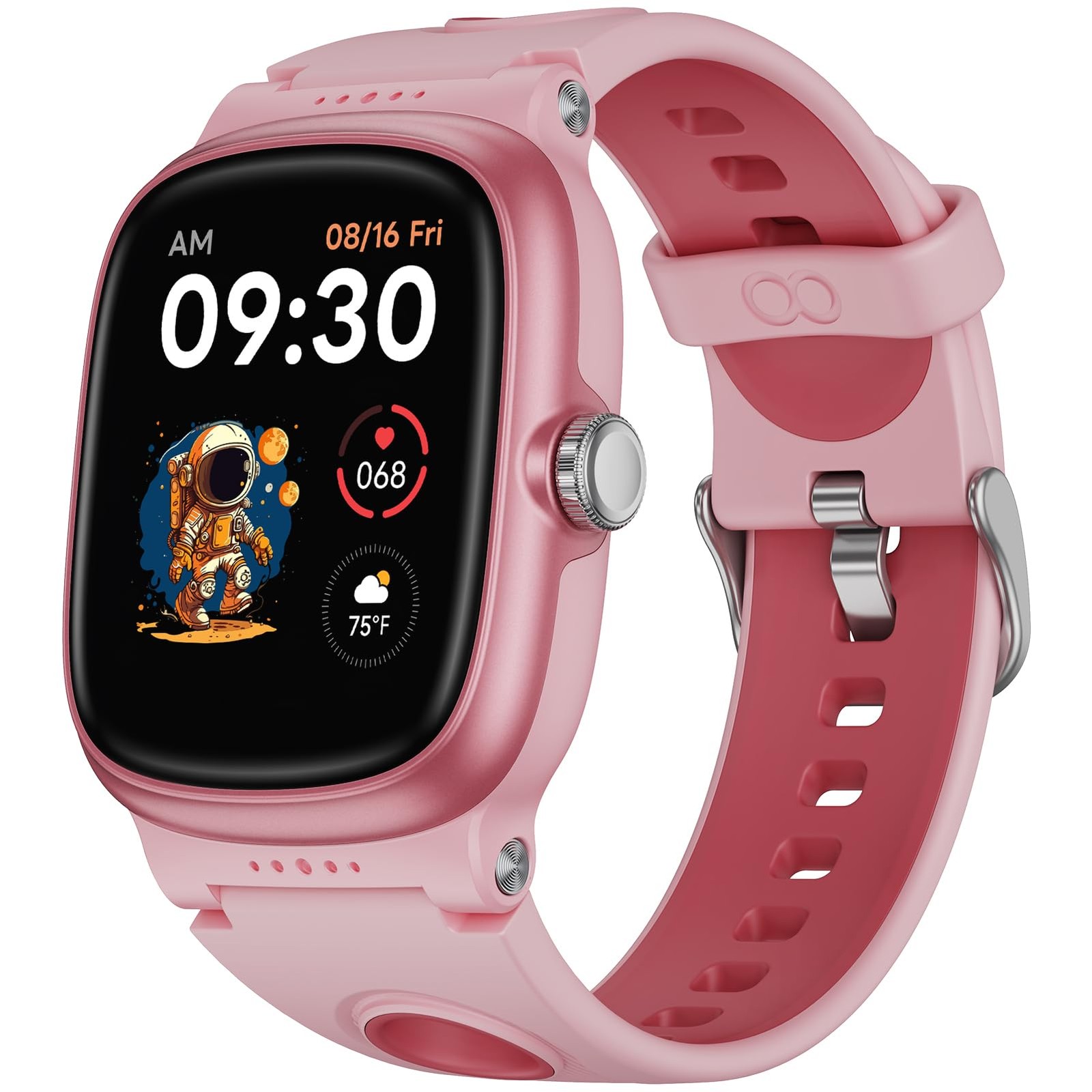Smart Watch for Kids with Heart Rate Fits 4.1-7.1 inch wrist, Peach Pink