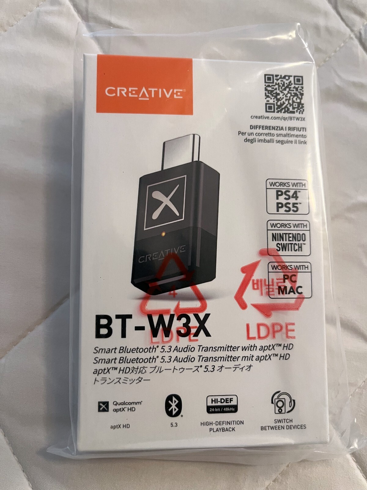 Creative BT-W3X Smart Bluetooth® 5.3 Audio Transmitter with aptX HD