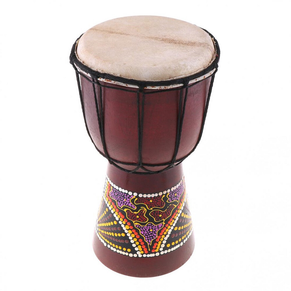 6in African Djembe Drum Hand-Carved Wood Goat-Skin Traditional African O1Q1
