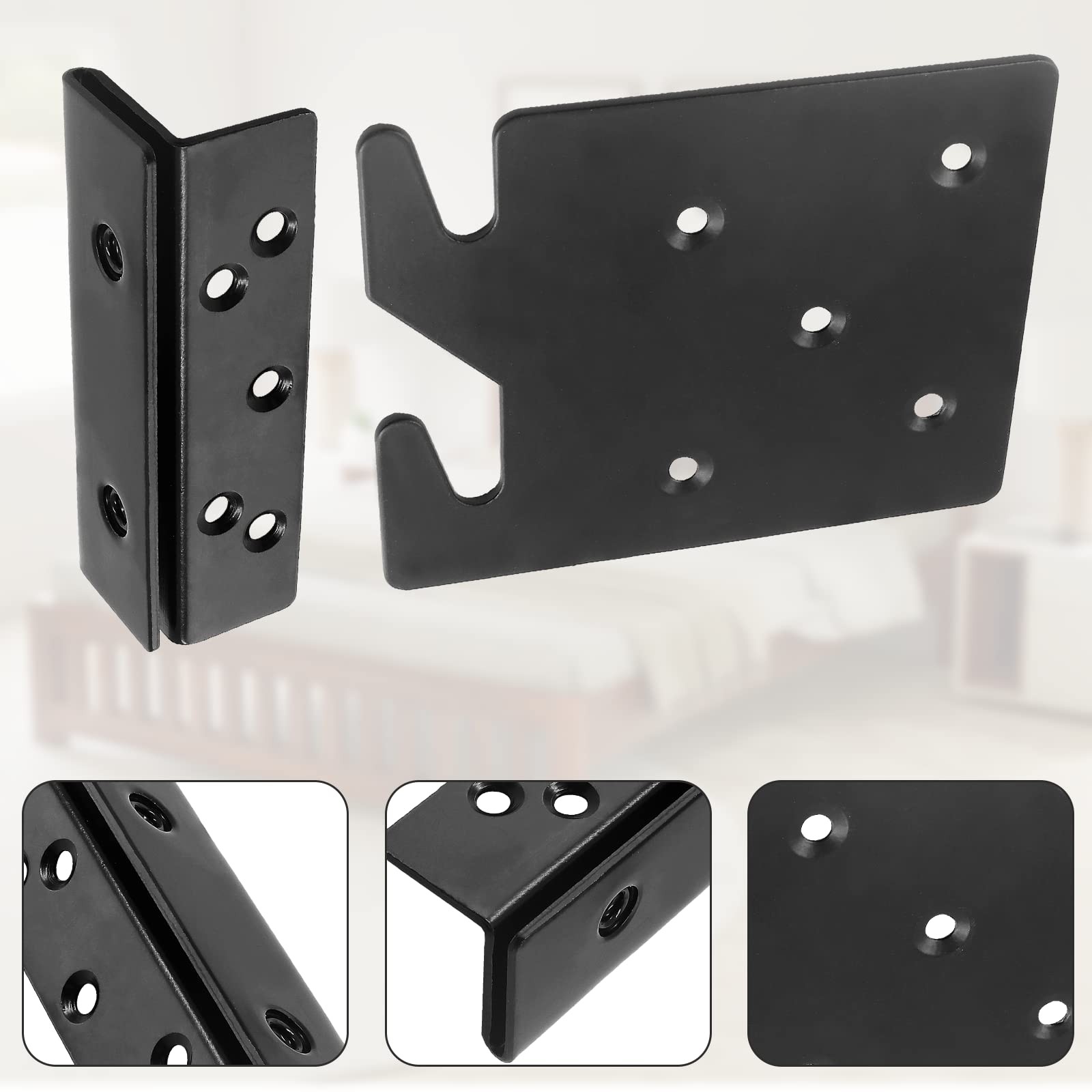 2 Sets Bed Frame Bed Post Double Hook Slot Bracket, 4.2"x3.4"x0.08"